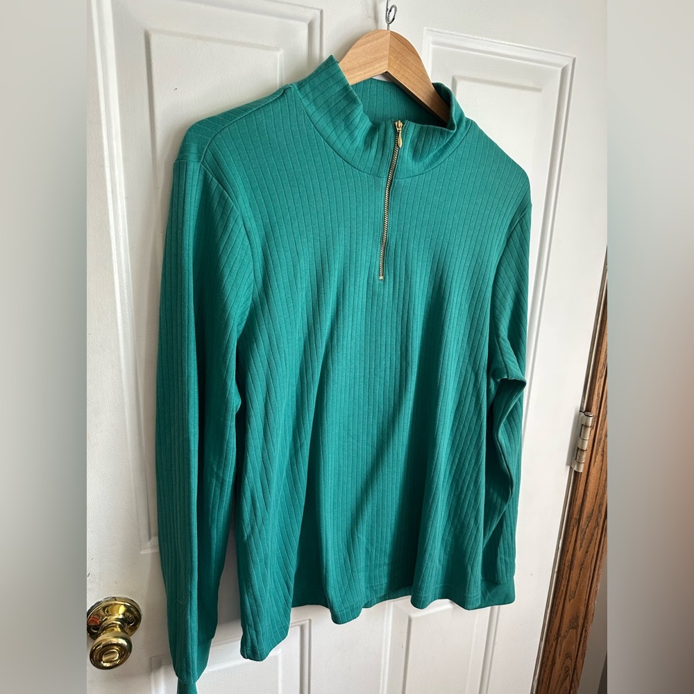 Blair Women’s Green Zip-Up Sweater Large Lightweight Spring Athletic